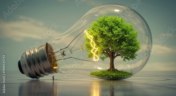 Fototapeta 3D Green Tree In Lightbulb Symbolizing Green Energy