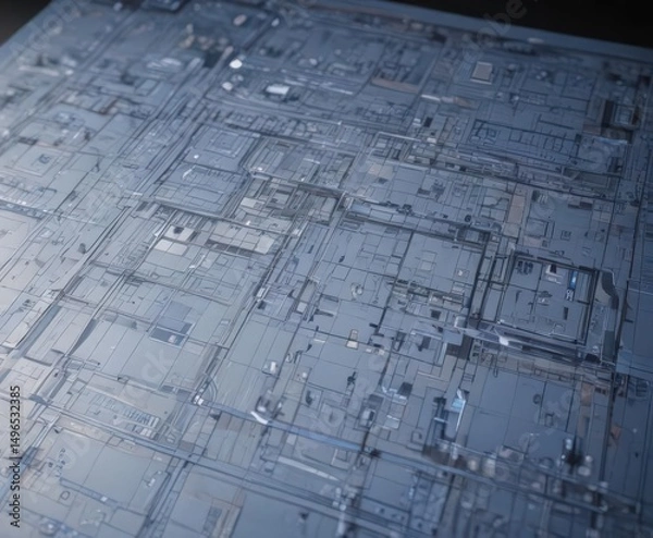 Fototapeta Stylized blueprint overlay on photo, emphasizing structure and planning,  texture,  schematic,  effect