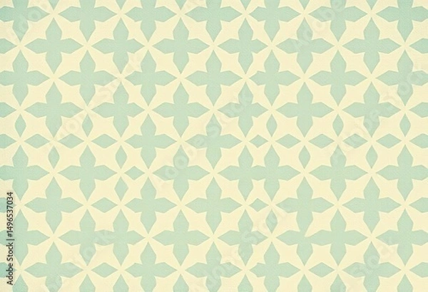 Fototapeta Subtle vintage teal and beige quatrefoil pattern on textured background, craft, home decor