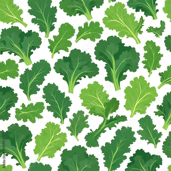 Obraz Fresh green kale leaves seamless pattern