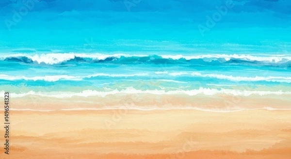 Fototapeta Illustration of Idyllic Beach with Blue Ocean and Sandy Shore
