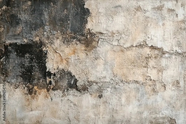 Fototapeta Weathered textured wall with peeling paint and cracks showing aged and worn surface in neutral tones