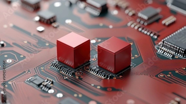 Fototapeta Close-up of a circuit board with red components.