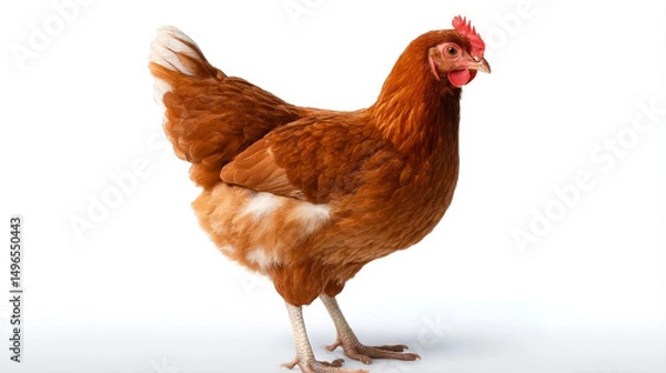 Obraz Brown hen standing on white background in studio shot