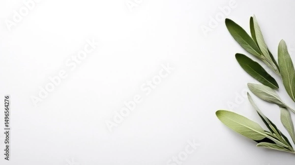 Fototapeta Sage Leaves on White Background: A Minimalist Botanical Image