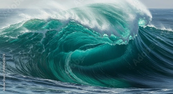 Fototapeta Photo of Crashing Teal Ocean Wave with White Spray