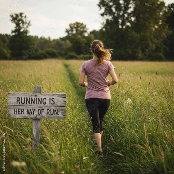 Fototapeta Photo of a Woman Running Through a Field
