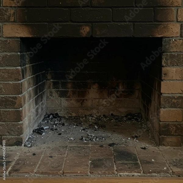 Fototapeta Photo of Empty Brick Fireplace with Ashes