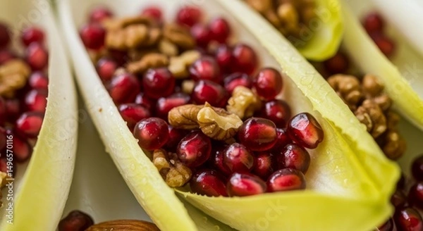 Fototapeta Photo of Endives with Pomegranate and Nuts