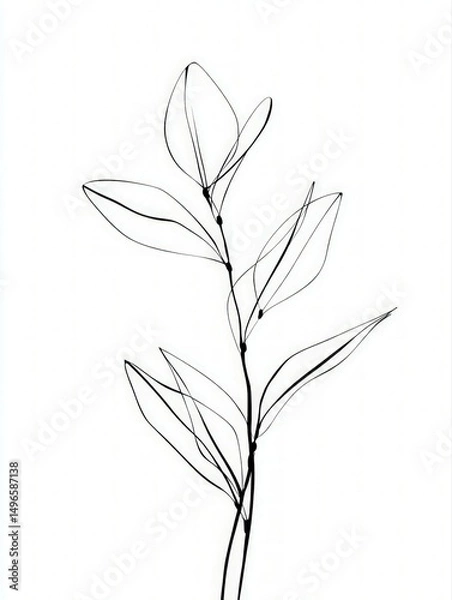 Fototapeta Elegant botanical line art illustration digital art minimalist style white background artistic viewpoint nature concept