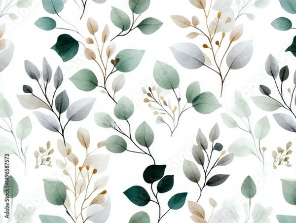 Fototapeta Floral pattern design featuring leaves and branches digital artwork vibrant colors decorative home decor