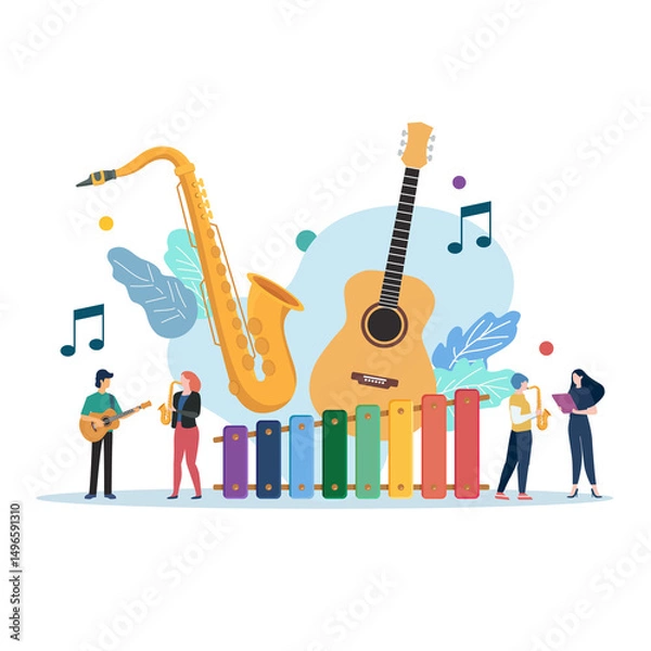 Obraz Musical class with miniature people.