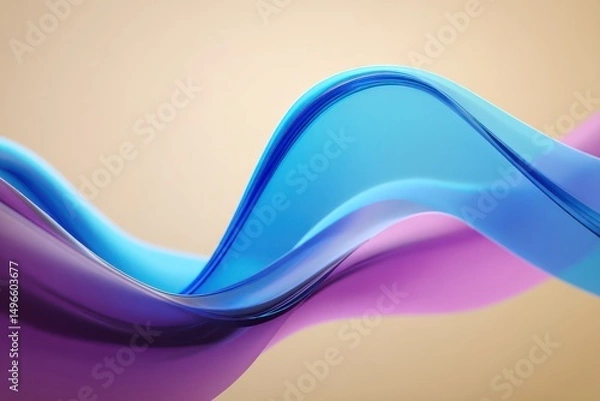 Fototapeta Smooth liquid waves in sky blue and purple create a flowing pattern on a soft beige backdrop.