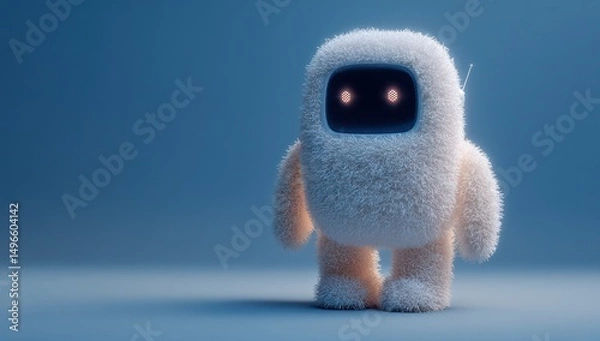 Fototapeta Blank 3D robotic assistant mockup, designed with fluffy wool surface, perfect for futuristic displays.