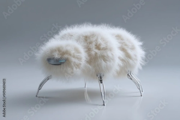 Fototapeta Clean 3D mockup of a robotic drone, covered in wool, with a sleek cinematic look and soft lighting.