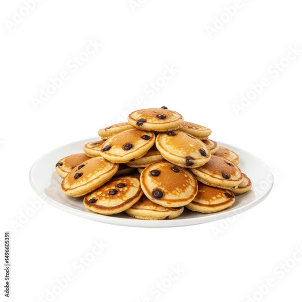 Obraz A delicious stack of chocolate chip pancakes on a white plate, ready for breakfast