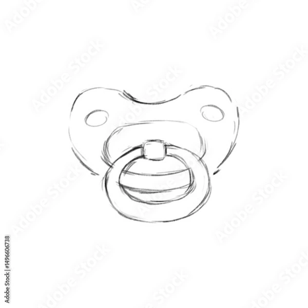 Obraz Sketch Baby Pacifier Front View Hand Drawn Black and White Illustration