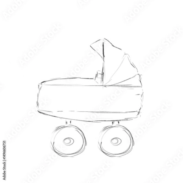 Obraz Baby Stroller Sketch Hand Drawn Black and White Illustration