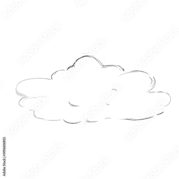 Obraz Fluffy Cloud Sketch Hand Drawn Black and White Illustration