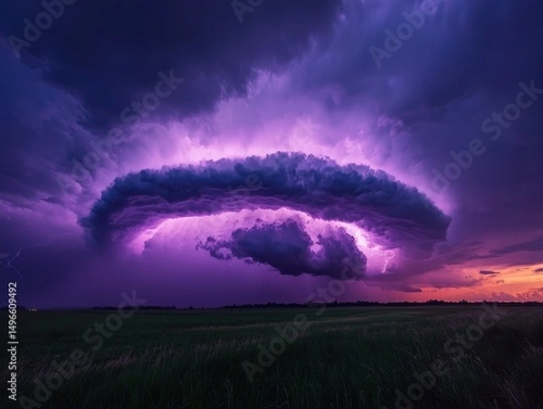 Fototapeta Dark sky with heavy clouds converging and a violent storm before the rain
