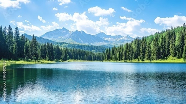 Fototapeta Conception of a delightful elevation lake, elevation lake view, elevation timberland