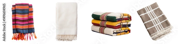 Fototapeta A collection of vibrant patterned blankets towels and other textiles in a variety of styles and materials showcasing the craftsmanship and global cultural influences in home decor