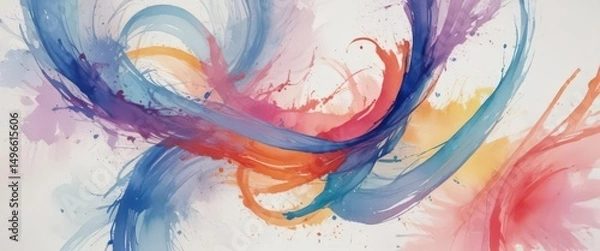 Fototapeta Swirls of color on rough paper, expressive watercolor strokes,  illustration,  vibrant,  texture