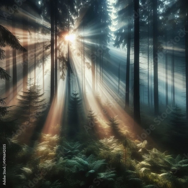 Fototapeta rays Early sunlight streams through cloud