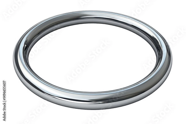 Fototapeta A smooth, metallic ring, possibly made of silver or chrome, is depicted in a three-dimensional, highly-polished rendering against a black backdrop.  The ring is simple, without embellishments