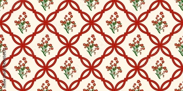 Fototapeta Seamless watercolour and unique floral pattern background for covers, notes, Soft backgrounds colour. Watercolour art work. Flower stalk. Colourful flower.