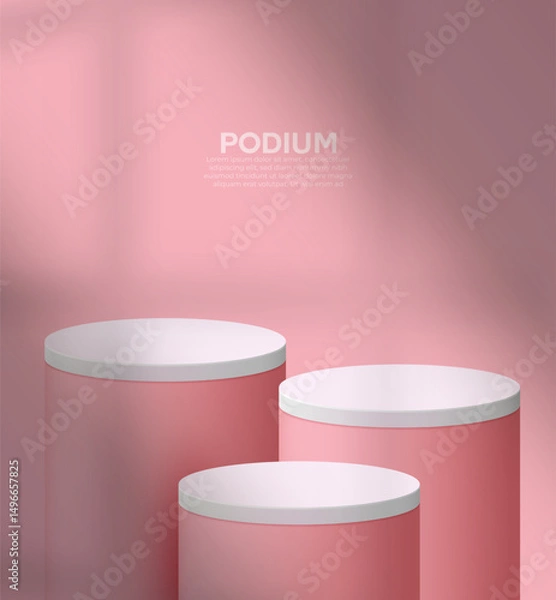 Fototapeta Social media cosmetics product sale advertisement poster design vector. 3D realistic minimalist empty podium design template in an isolated pink background. Promotional product sale postcard design. 