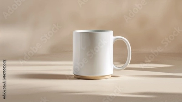 Fototapeta Minimalist Blank White Mug Mockup on Neutral Background with Subtle Shadows and Front Design Space