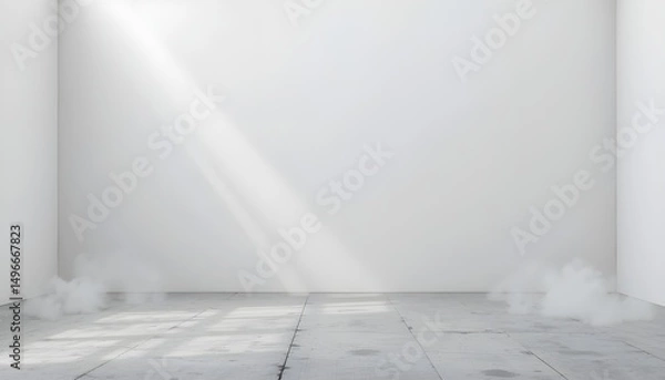 Fototapeta "White Empty Studio Background with Subtle Fog and Gray Concrete Floor – Minimalist Product Presentation"