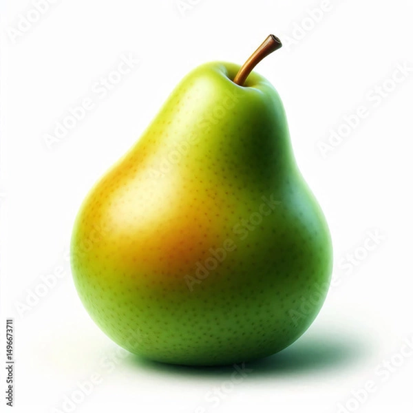 Fototapeta A single green pear isolated on white background