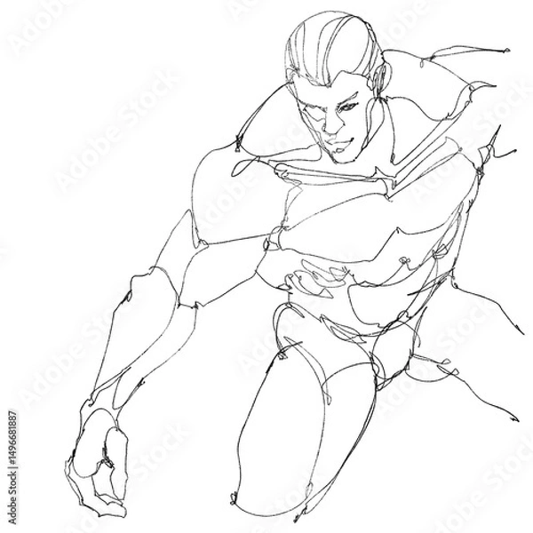 Fototapeta contour drawing for graphic design, pencil sketches of muscular male figures in dynamic action poses, draw from imagination,