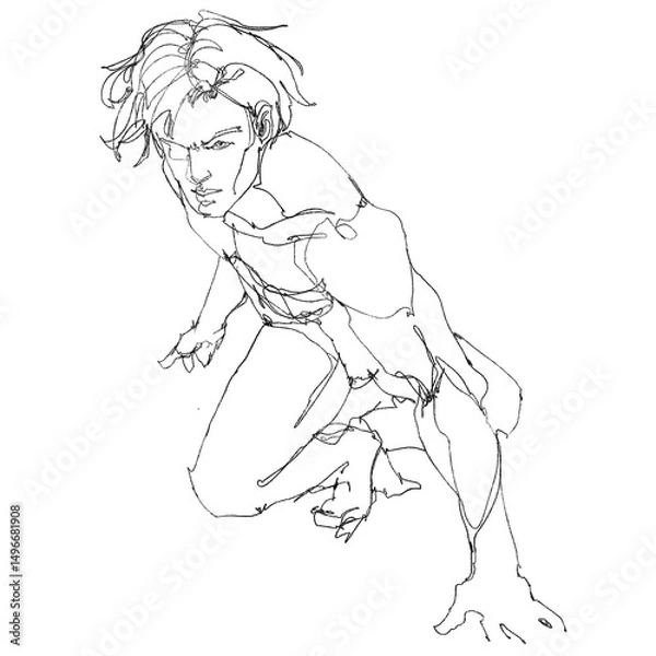 Fototapeta contour drawing for graphic design, pencil sketches of muscular male figures in dynamic action poses, draw from imagination,