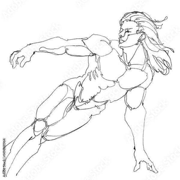 Fototapeta contour drawing for graphic design, pencil sketches of muscular male figures in dynamic action poses, draw from imagination,