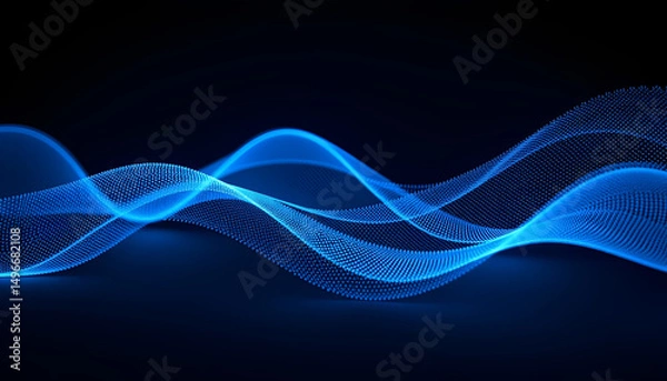 Fototapeta Abstract Blue Light Waves on Dark Background. A dynamic abstract image featuring flowing blue light waves against a dark backdrop.