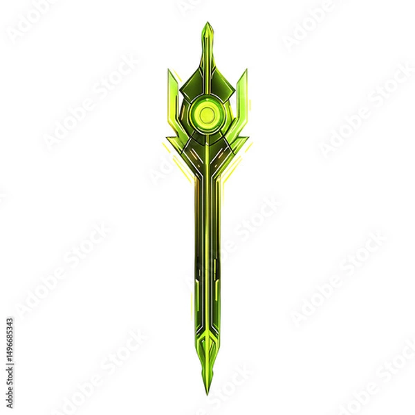 Fototapeta Futuristic Arrow with Digital Neon Accents Isolated on Transparent Background