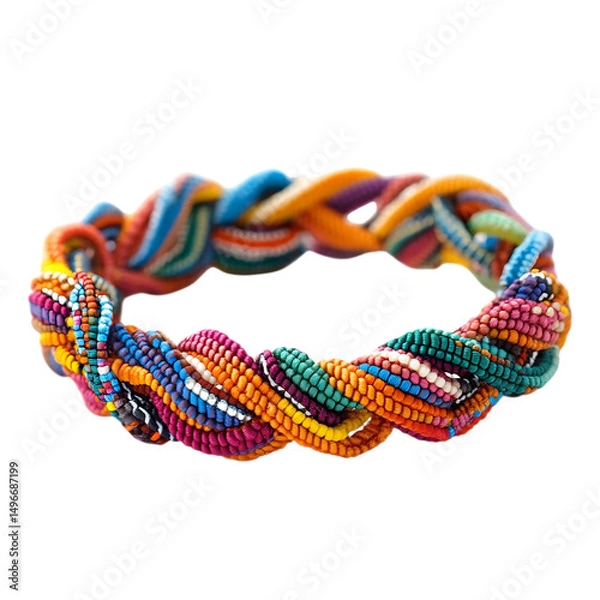 Fototapeta Vibrant Woven Bracelet with Energetic Multicolored Braid Isolated on Transparent Background