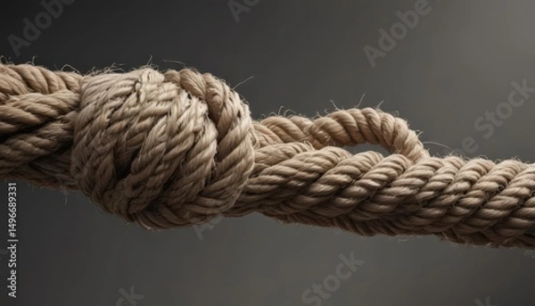 Fototapeta Frayed rope, stretched taut, nearing breaking point ,  fragility,  texture, rope