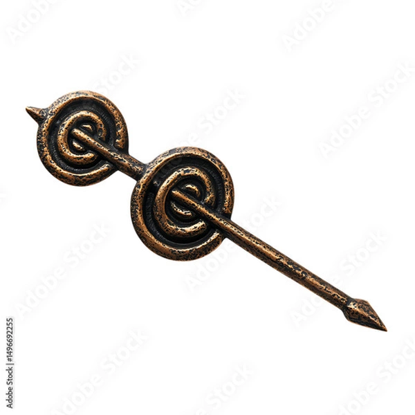 Fototapeta A Bronze Arrow with Celtic Triple Spirals Newgrange Isolated on Transparent Background