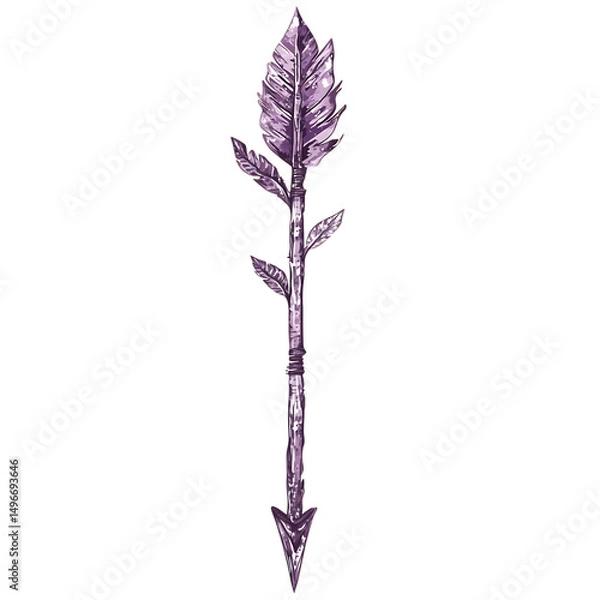 Fototapeta Artistic Arrow with Hand Drawn Details in Lavender Isolated on Transparent Background