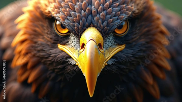 Obraz Close-up of a fierce eagle face with sharp beak and piercing eyes.