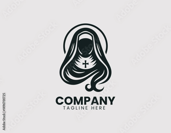Obraz Serene Nun Illustration Vector Logo Design, Peaceful Religious Nun Figure Vector Logo, Devout Nun Silhouette Minimalist Vector Logo