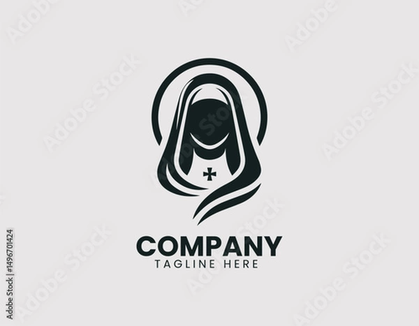 Obraz Serene Nun Illustration Vector Logo Design, Peaceful Religious Nun Figure Vector Logo, Devout Nun Silhouette Minimalist Vector Logo
