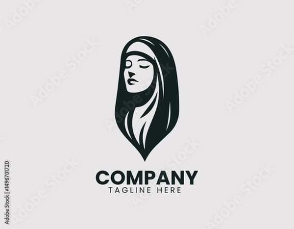 Obraz Serene Nun Illustration Vector Logo Design, Peaceful Religious Nun Figure Vector Logo, Devout Nun Silhouette Minimalist Vector Logo