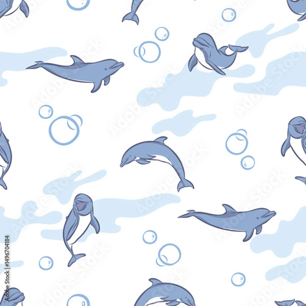 Fototapeta Seamless pattern minimal style of dolphin design for fabric, paper, and so on. The EPS file is vector and can be edited for shape, layout, and color.