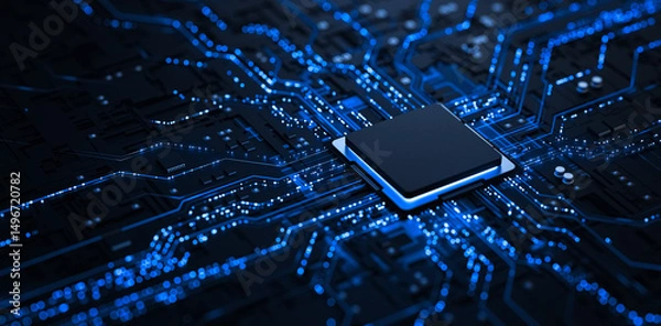 Fototapeta Processor chip on circuit board with copy space for design