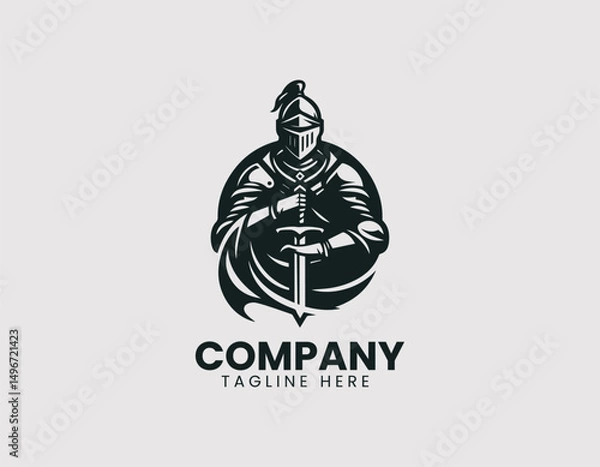 Obraz Noble Medieval Knight in Full Armor Holding Sword Vector Logo Design